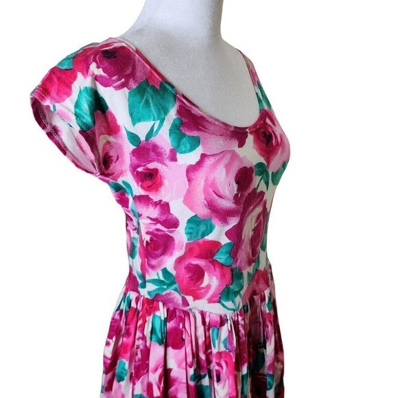 Vintage 90s Anne Klein Cap Sleeve Fit Flare Ballet Dress Womens Size M Pink Rose - Picture 3 of 6